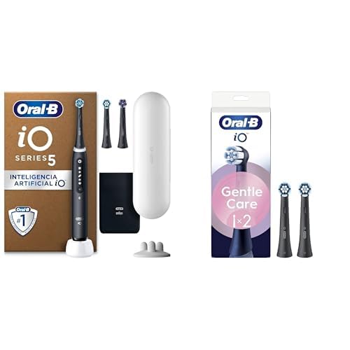 Oral-B iO 5 Cepillo de Dientes Eléctrico Negro Con Estuche de Viaje Blanco + 5 Cabezales De Recambio Negros Oral-B iO