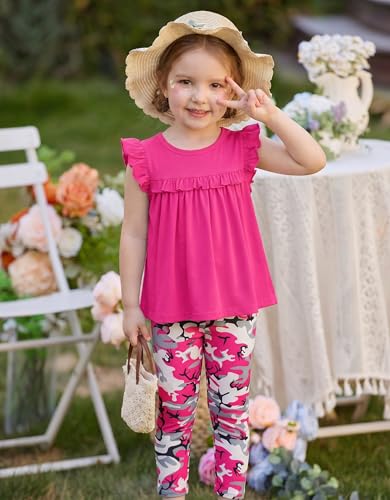 Image of Arshiner Toddler Girls 2-Piece Outfits Ruffle Sleeve Tee & Elastic Waist Pants Kids Summer Clothing Set For 2-10 Years