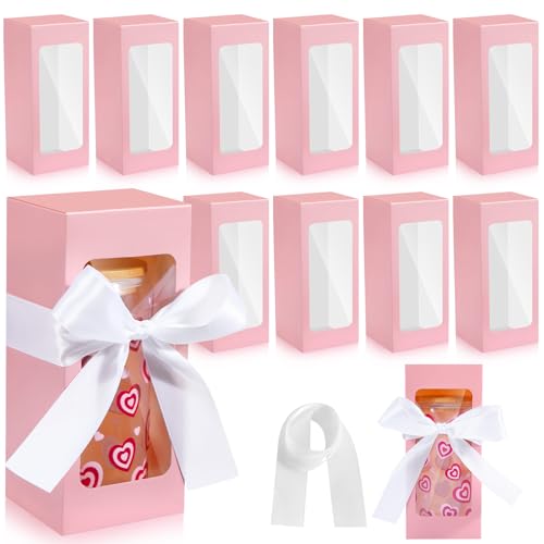 Fulmoon 12 Sets Sublimation Glass Cup Boxes Glass Bottle Boxes with Ribbon Valentine's Day Shipping Blanks Gift Wrap Gaine for Birthday Wedding Party Drinking Glasses Cup(Coquette Pink)