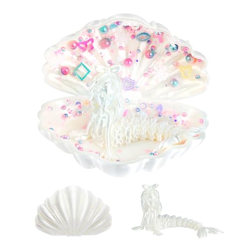 YUE MOTION 3D Printed Mermaid in a Shell - DIY Craft Kit for Kids, Creative Handmade Toy, Decorative Ornament, Parent-Child Activity, Creative Gift for Girls & Boys (Pearl White)