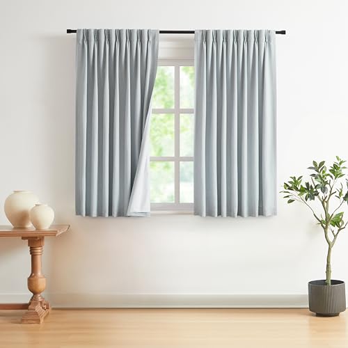 Image of Vision Home Pinch Pleated Full Blackout Curtains Linen Blended Room Darkening Window Curtains 63 inch for Living Room Bedroom Thermal Insulated Pinch Pleat Drapes with Hooks 40 inch Wx63 Lx2,Bluish Gray