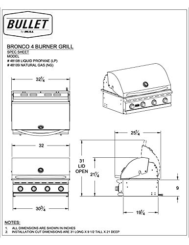 Bull Outdoor Products 48108 Bronco Bullet By Bull 4 Burner Grill Liquid Propane thumb #8