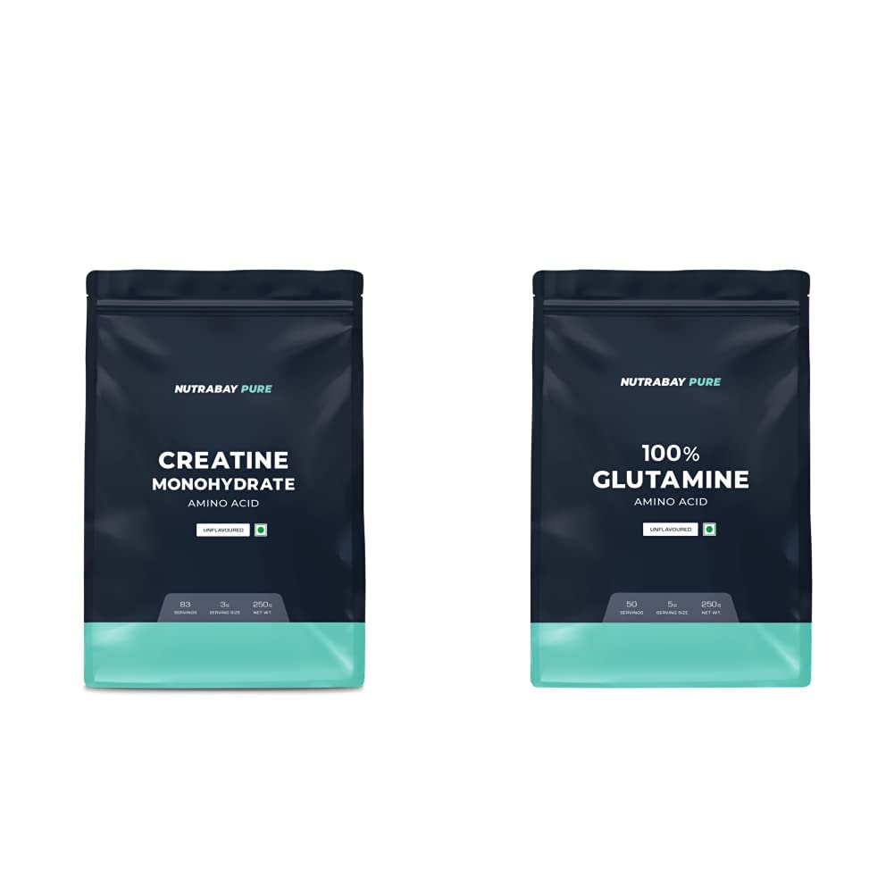Nutrabay Pure Micronised Creatine Monohydrate & Pure L-Glutamine Powder, Amino Acid - Post Workout Supplement for Muscle Growth & Recovery - 250g, Unflavoured-image-49