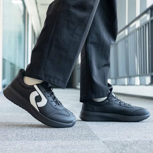 Image of Men's Wide Walking Shoes Tennis Minimalist Sneakers Zero Drop Slip On Comfortable Shoes for Plantar Fasciitis Orthotic Work Standing All Day Blackwhite US 9