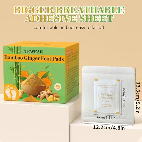 Image of TEWEAE 62 Pads Foot Pads for Better Sleep, Natural Ginger & Bamboo Vinegar Turmeric Wormwood - No Off - Improves Sleep and Relaxation - Premium Foot Care Good Night Foot Patches. for Father's Day