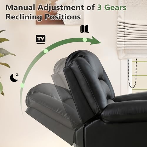 Image of ANJ Black Recliner Chair Set of 2, with Overstuffed Arm and Back, Breathable Faux Leather Manual Reclining Chairs, Living Room Single Sofa Recliners