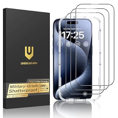 UNBREAKcable 3-Pack Screen Protector for iPhone 15 Pro Max, Double Shatterproof Tempered Glass [Easy Installation Frame] [HD Clear] [9H Hardness] [Full Coverage] for iPhone 6.7 inch