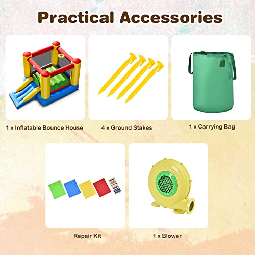 Bountech Inflatable Bounce House, Bouncy House For Kids Indoor Outdoor Party Fun With Heavy Duty Jumping Area, Slide, 480W Blower, Portable Backyard Castle Bouncer For Toddlers Birthday Party Gifts #TOP3