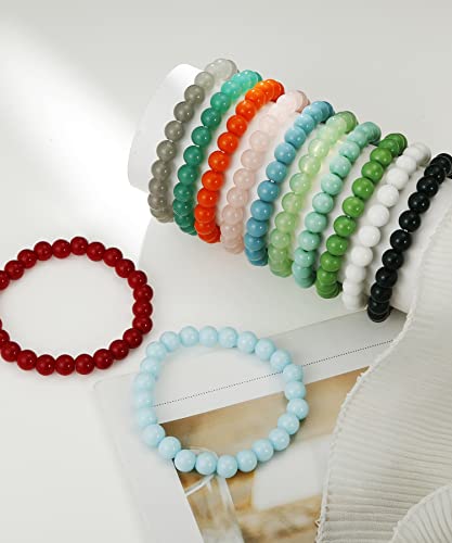 Bomail 12Pcs 8Mm Beaded Stretch Bracelet Handmade Round Glass Bracelet For Women Multicolor Matte Beads Elastic Bracelet Gifts #TOP6
