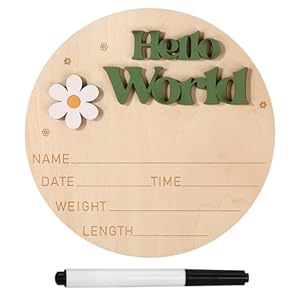 Baby Announcement Sign, 5.9 Inch Wooden Hello World Newborn Sign Birth Announcement Board Welcome Baby Name Sign Plaque for Nursery Hospital Girl Boy Photo Prop Baby Shower (Green)