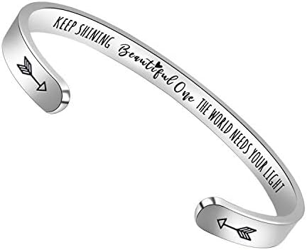 Btysun Gifts for Her Inspirational Bracelets for Girls Friendship Gifts for Women Teenage Girl Her Motivational Friend Bracelets Mantra Cuff Bangle Quotes Engraved Stainless Steel Jewelry