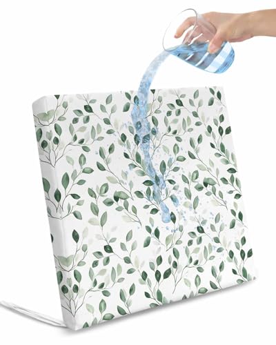 Hokiten Eucalyptus Leaves Outdoor Cushion Chair Cover Set of 4 - Waterproof Couch Seat Covers, Watercolor Summer Botanical Green Patio Furniture Protector Cushions Slipcovers for Sofa/RV, 22