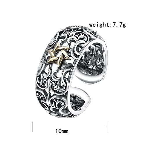 Bague homme argent S925 hexagramme vintage pour un style affirmé