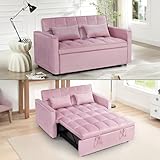 3 In 1 Velvet Convertible Sofa Bed, Pull Out Couch Bed with Reclining Backrest And 2 Pillows, 54' Full Size Loveseat Sleeper Sofa Futon Couch Bed, Couches For Small Spaces, Living Room (Pink)