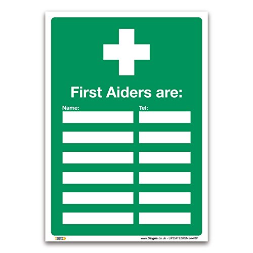 Image of First Aiders Are Sign - Update Sign - 1mm Rigid Plastic - First Aid Emergency Safety (A4-297 x 210mm)