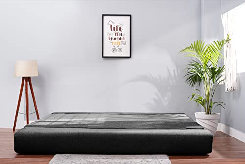 Image of Convertible Fabric Sofa Cum Bed | Foldable Double Foam & Washable Cover with Cushions | Modern Design Use Living Room & Guest Room (Dark-Grey-Multi-Chain, 6X6 Ft)
