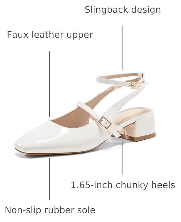 Coutgo Womens Mary Jane Chunky Low Heels Closed Square Toe Ankle Strap Pumps Wedding Party Dress Shoes, White, Size 9 by Coutgo - Used condition - Image 2
