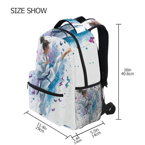 Watercolor Karate Butterflies Themed Boys Girls Kids School Backpacks Bookbag, School Bag Travel Backpack Daypack4
