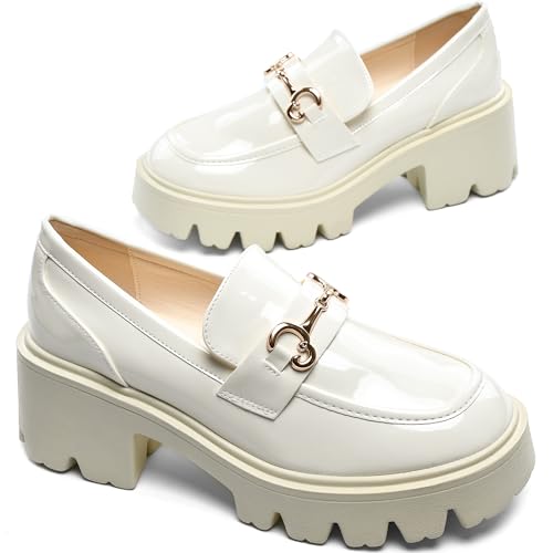 Image of Black Platform Loafers for Women - Women's Slip-On Leather Loafers, Chunky Comfort Shoes for Work & Dressy Occasions