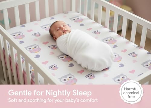 Image of Everyday Kids 2 Pack Fitted Girls Crib Sheet, 100% Soft Breathable Microfiber Baby Sheet, Fits Standard Size Crib Mattress 28in x 52in, Nursery Sheet - Sweet Owls /Pink
