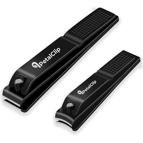 Petalclip 2-Pc Nail Clipper Set Heavy Duty Stainless Steel Nail Cutter for Thick Toenails Ultra Sharp Small Nail Clipper for Men & Women (with Leather Case)