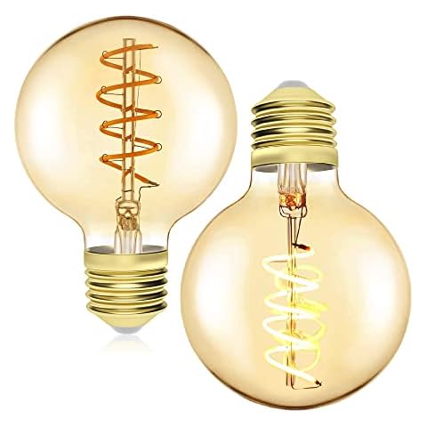 DoRight G80 Edison Screw Bulb 4W E27 Vintage LED Light Bulbs Warm White 2200K Dimmable 40W Incandescent Equivalent G80 Amber Glass 380LM Retro Spiral Lamp AC220-240V (Pack of 2) Cover