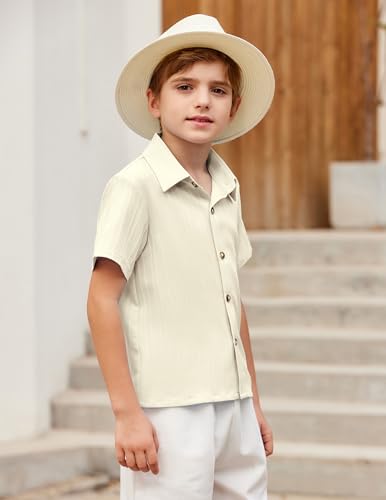 Image of Arshiner Boys Casual Short Sleeve Button Down Shirt Fashion Textured Summer Beach Shirt 3-13 Years Old