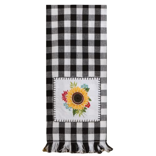 18Th Street Gifts Sunflower Kitchen Towels - Set Of 2 Decorative Floral Buffalo Plaid Dish Towels And Dishwasher Magnet - Black And White Buffalo Plaid Decor - Buffalo Check Sunflower Decor #TOP1