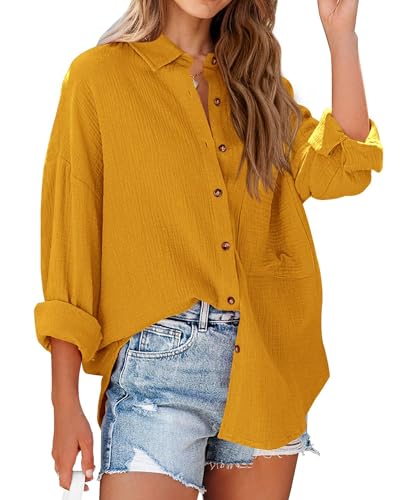 Image of NOLLSOM Casual Shirts for Women Long Sleeve Button Down Blouses Fall 2026 Solid Color Trendy Tops with Pocket