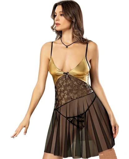 LorenzaLingerie, sexy lingerie for women, ladies Sleepwear, baby doll, Sleepwear, Nightwear with G-String, Golden and Black