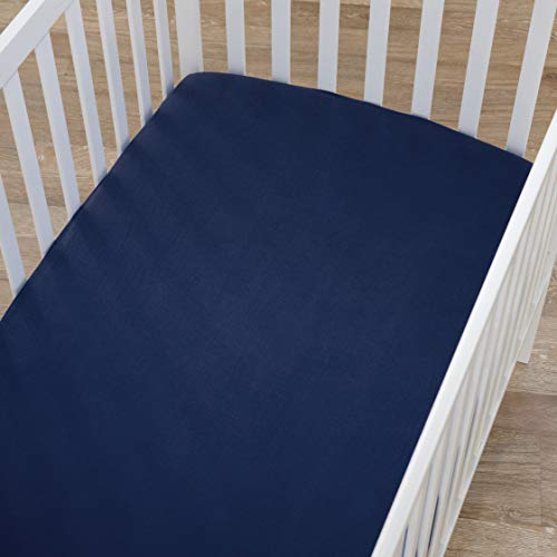 Image of TL Care Supreme Fitted Crib Sheet 28 inch x 52 inch, Enhanced Thickness for Soft, Breathable Neutral 100% Cotton Jersey Comfort, Navy, for Boys and Girls (Pack of 2)