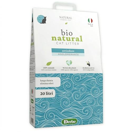 Natural Derma Pet Lettiera Gatto Agglomerante Antiodore – 100% Naturale Senza Polveri e Profumo – Funzione Fotocatalitica e Azione Deodorante – Biodegradabile e Smaltibile nel WC – 20 L