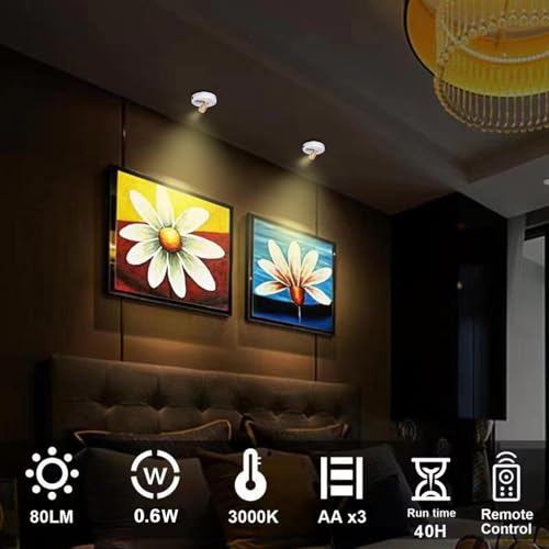 HAMVIDNE LED Spotlight, Battery Powered Picture Lights, Uplighting Indoor, Puck Lights with Remote, Stick Spot Light for Wall Display Picture Dartboard Painting Artwork Accent-2pcs