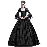 Medieval Queen Vitorian Dress Gothic Lace Bell Sleeve Ball Gown Renaissance Royal Fancy Masquerade Vampire Costume (69-Black, M)