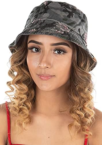 Packable Outdoor Hiking Camping Fishing Cap Bucket Hat - Floral Camo - Grey
