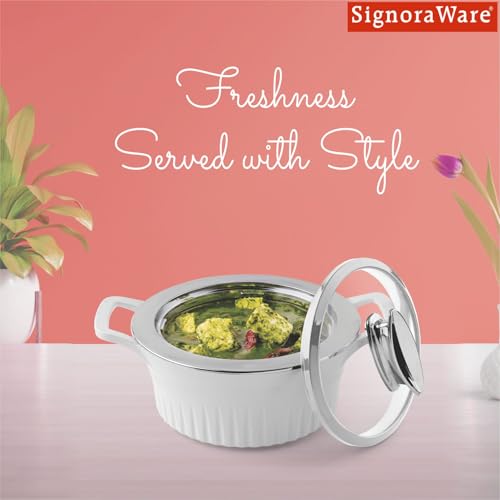 Image of SignoraWare Master Lock BPA Free Plastic Casserole with Glass Lid | Airtight & Leakproof | Microwave Safe | Perfect for Home, Kitchen & Gifting | Ideal for Storing & Serving Hot Meals (1 Ltr |White)