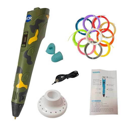 Image of VCR Camouflage 3D Pen with USB Power | Pack of 3 x 3 Meters + Pack of 10 x 5 Meters in Length | Filament for 3D Pen - Adjustable Temperature for 1.75mm PLA - Perfect for DIY Craft
