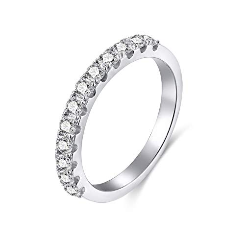 EAMTI 3mm Cubic Zirconia Wedding Band 925 Sterling Silver Half Eternity Ring for Women Size 10