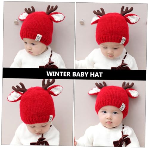 1Pc Knitted Hat Adorable Antler Beanie for Boys Warm Woolen Yarn Cap for Cute Durable Design for Cold Weather Red3