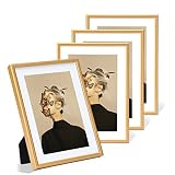 Fkvat 4x6 Picture Frame Set of 4, Matted Gold Simple Modern Thin Aluminum Metal Photo Frame Fits 3x5
