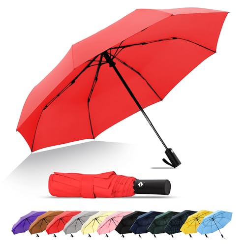 SoulRain Umbrellas for Rain Durable & Compact Umbrella Backpack Purse Portable Umbrella for Travel - Auto Open Close Strong Fiberglass(Red)