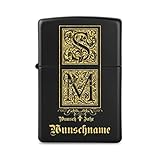  Sturmfeuerzeug Messing Mattschwarz Geschenk Gravur Individuell - Verzierte Initialen