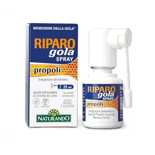 Naturando Riparo Gola Spray Complemento Alimenticio Para La Salud De La Garganta con Própolis, Regaliz y aceites esenciales de Anís y Menta - spray 25 ml