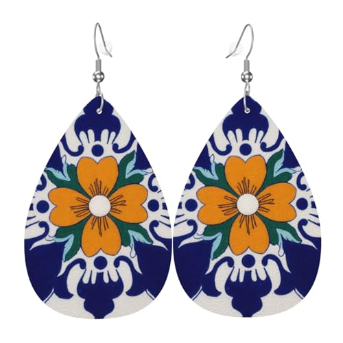 Azulejo De Cerámica De Talavera Mexicana Con Patrón Étnico Popular Pendiente De Piel Suave Aretes De Cuero Moda Pendientes Para Mujer Aniversario