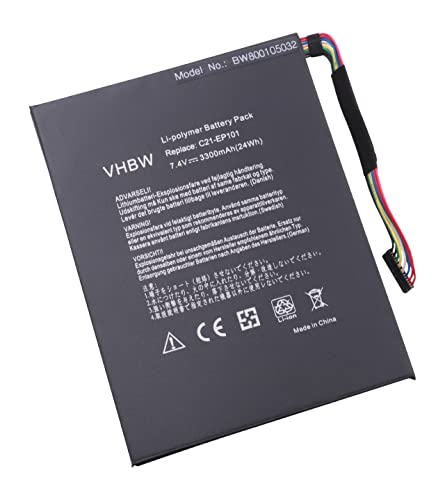 vhbw Batterie Compatible avec ASUS Eee Pad Transformer TF101, TF1011B001A, TF101-1B001A Ordinateur Portable (3300mAh, 7,4V, Li-polymère)