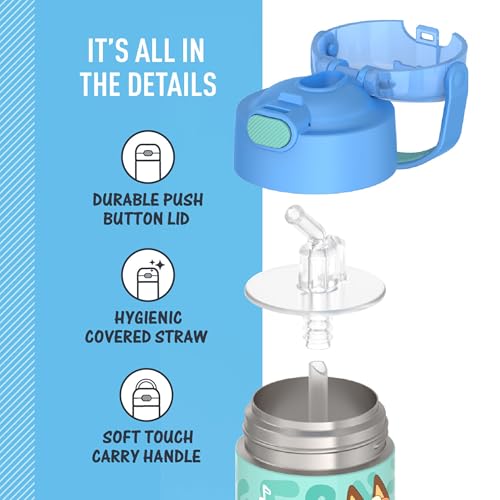 Image of THERMOS FUNTAINER Water Bottle with Straw - 12 Ounce - Kids Stainless Steel Vacuum Insulated Water Bottle with Lid, Bluey