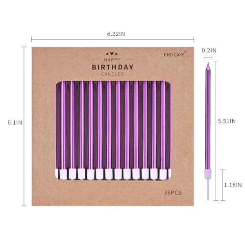 Image of PHD CAKE 36-Count Purple Long Thin Metallic Birthday Candles, Cake Candles, Birthday Parties, Wedding Decorations, Party Candles, Cake Decorations