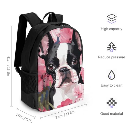 Supdreamc Lightweight Rucksacks for Climbing Outdoors Walking Cycling - Large Capacity Anti-Theft Multipurpose Carry On Bag, Bulldog Pink Flower Art Camping Outdoor Backpack2