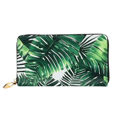 Portefeuille cuir tropical palmier femme grand porte-carte à clip chic