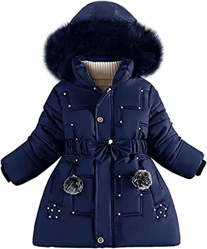 FULUOYIN Winterjacke Mädchen mit Fellkapuze Mantel Parka Verdichte Jacke mit Schleife und Kunstperle Design Cover